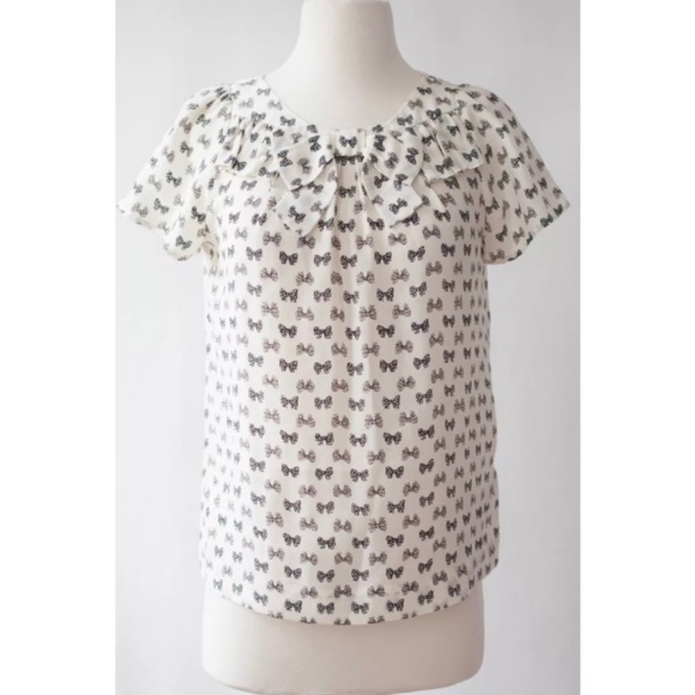 JCrew Bow Patterned Silk Blouse with Bow detail